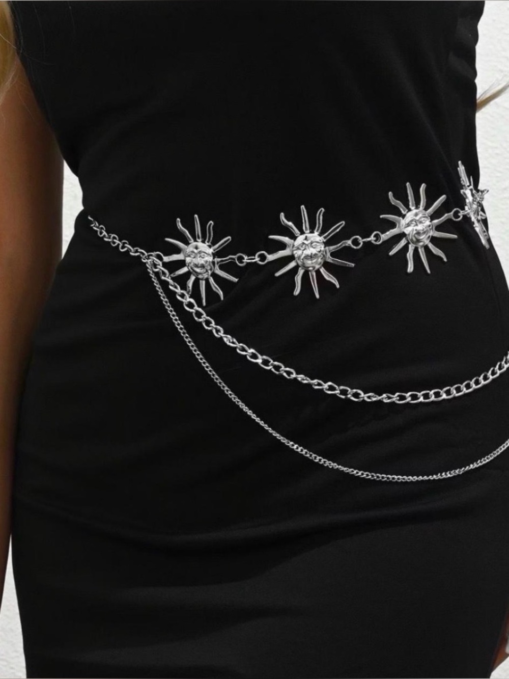 Lily Luxe presents Silver tone Sunburst Chain Belt – Women Accessories